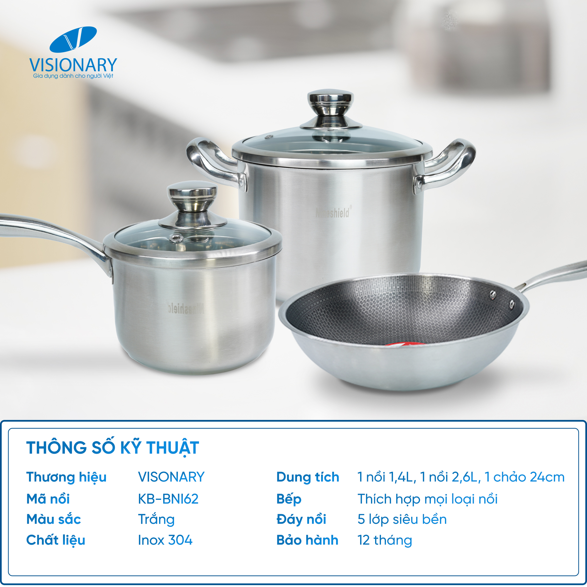 Bộ Nồi Inox 3 chiếc KB-BNI62